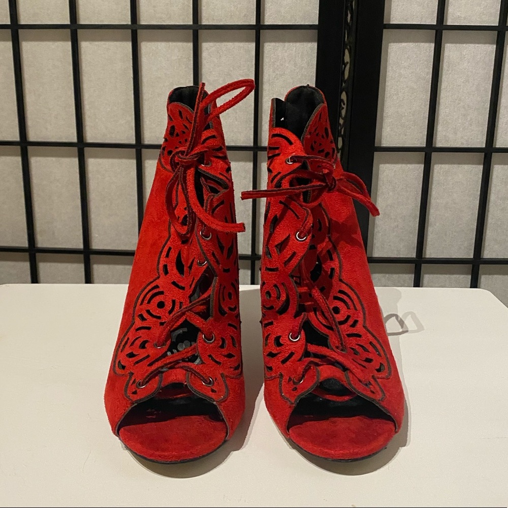 Chelsea & Zoe Red Suede Heels